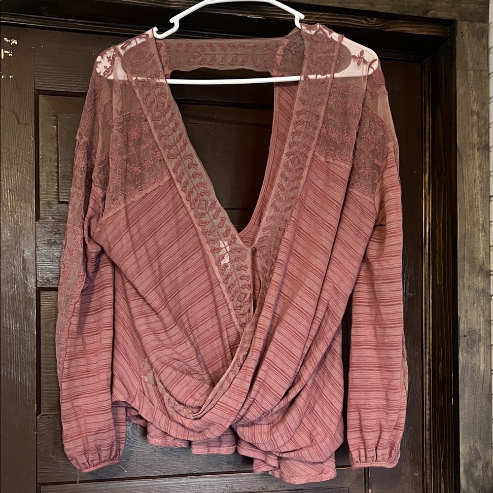 Free People Deep V-Neck Blouse - Mauve